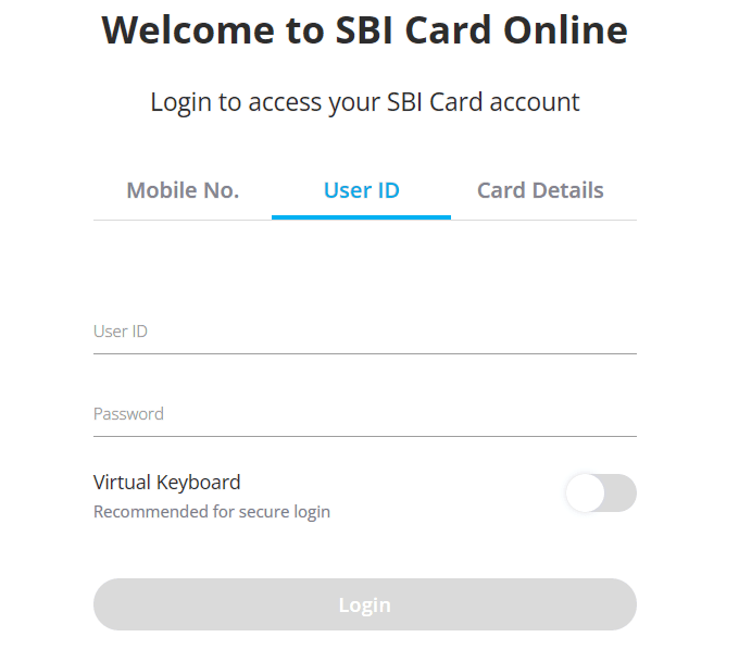sbi credit card login online