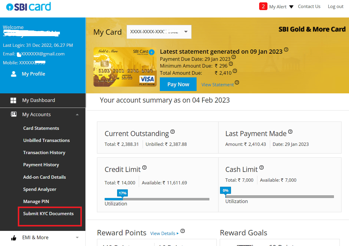 submit kyc documents in sbi credit card online