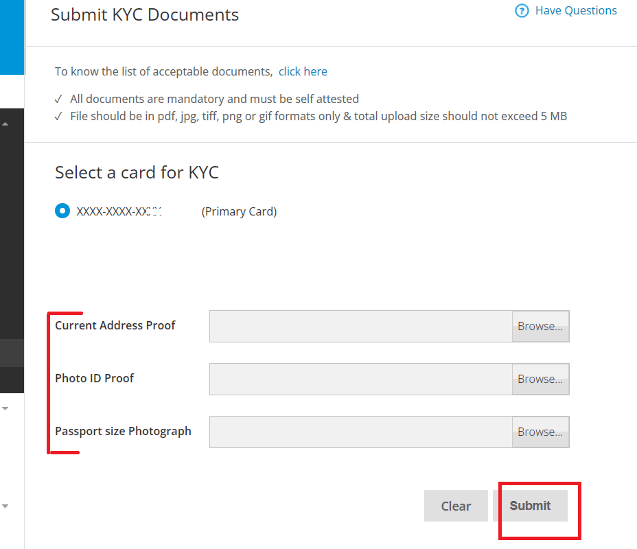 upload kyc documents in sbi credit card online