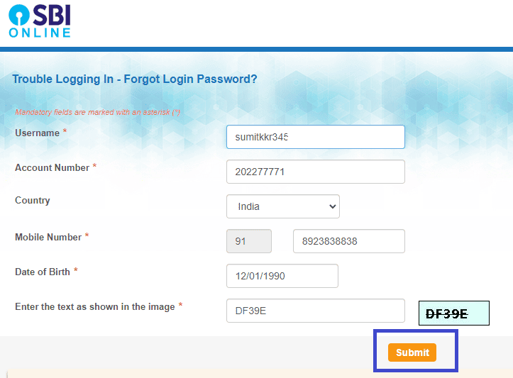 forgot login password onlinesbi