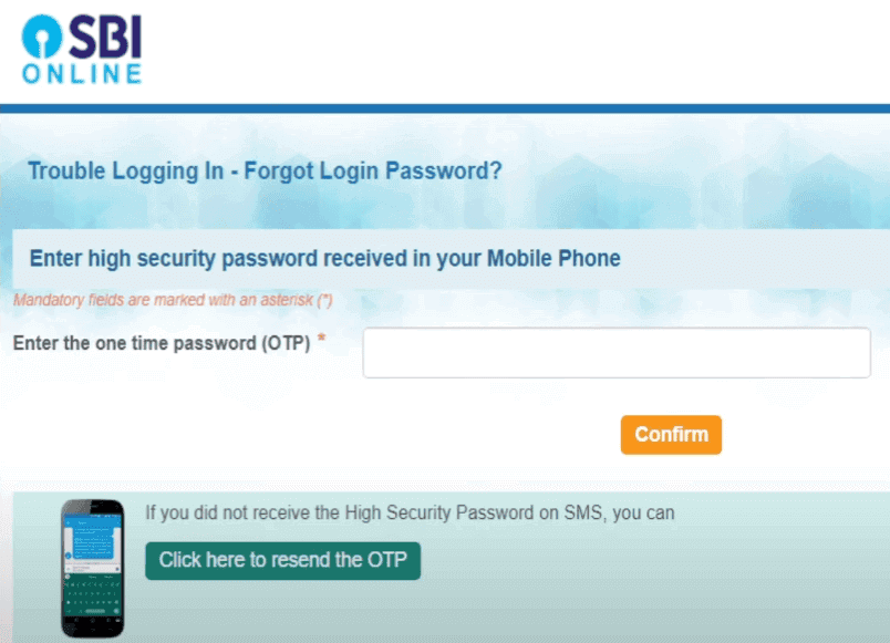 otp to get sbi login password