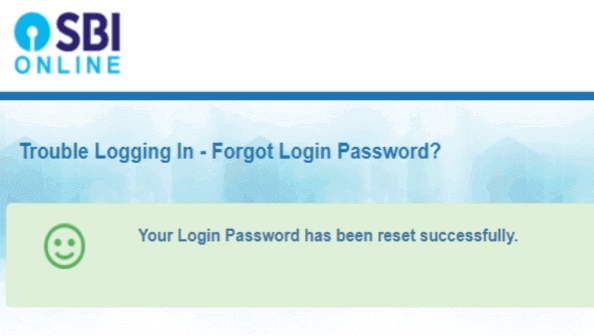 sbi login password reset sucessfully