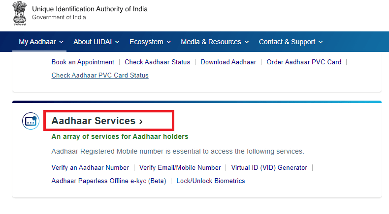 aadhar services uidai