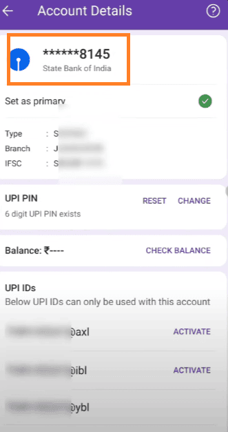 bank account number phonepe