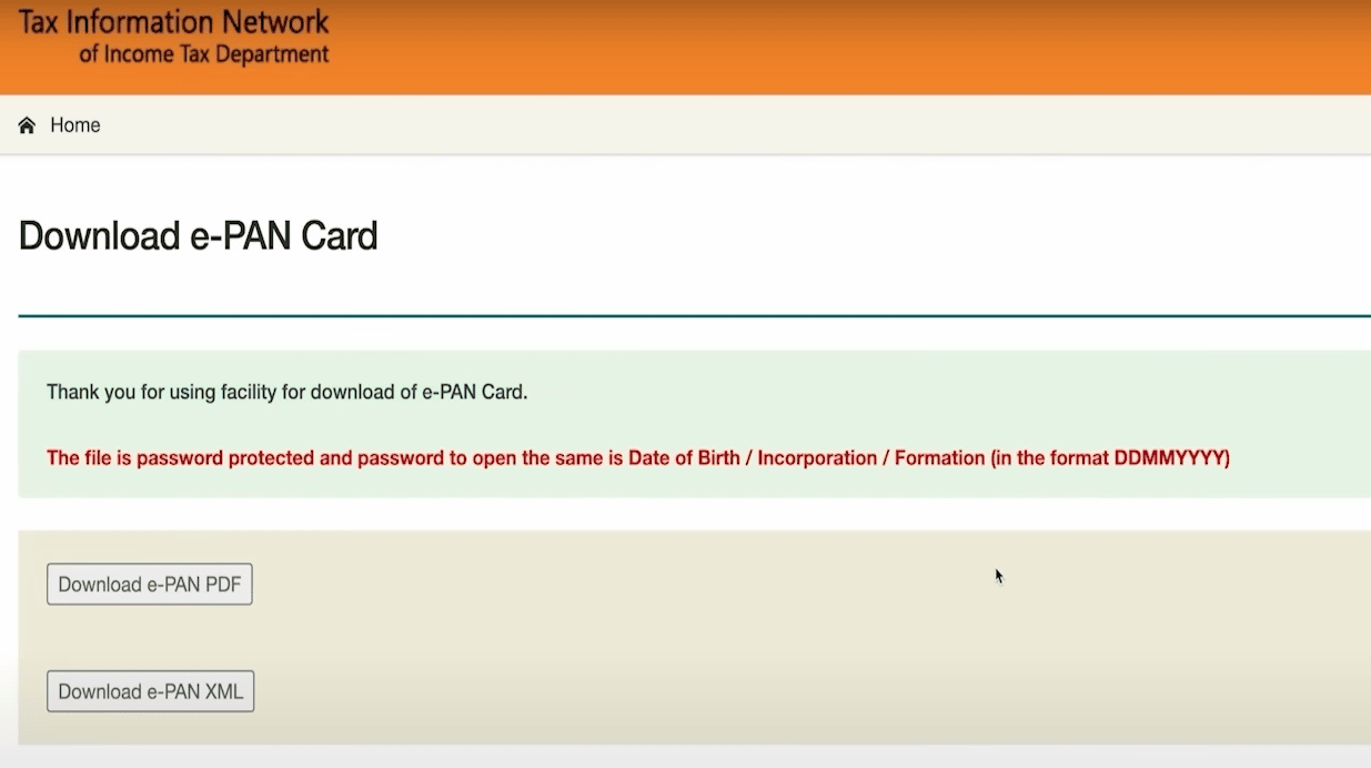 PAN Card Download PDF Password