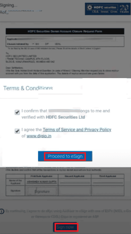 hdfc securities proceed to esign 
