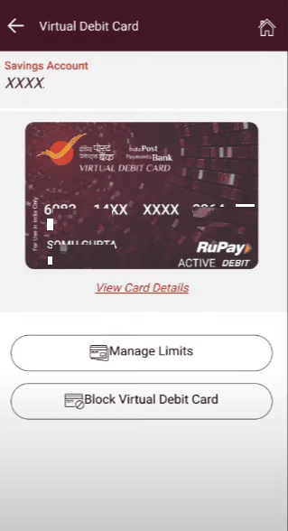virtual debit card ippb